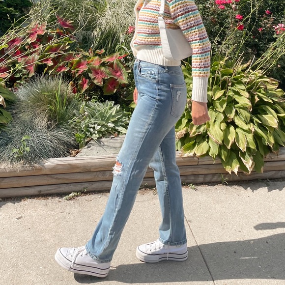 High Waisted Distressed Straight Leg Jeans - Picture 2 of 3